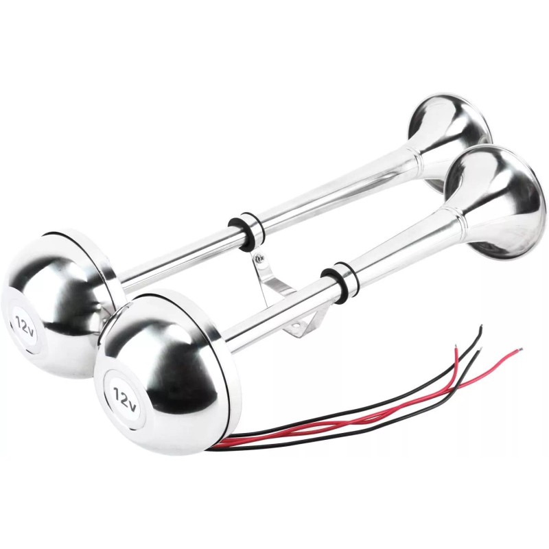 Amarine Made 12V 125db Stainless Steel Dual Trumpet Horn Electric