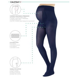CALZITALY 2 Pairs of Opaque Maternity Tights, Elastic Shaped Pregnancy Tights, Comfort Transition Period, Fashion, Black, Blue, S, M, L, XL, 40 Denier, Made in Italy (XL, Navy), navy