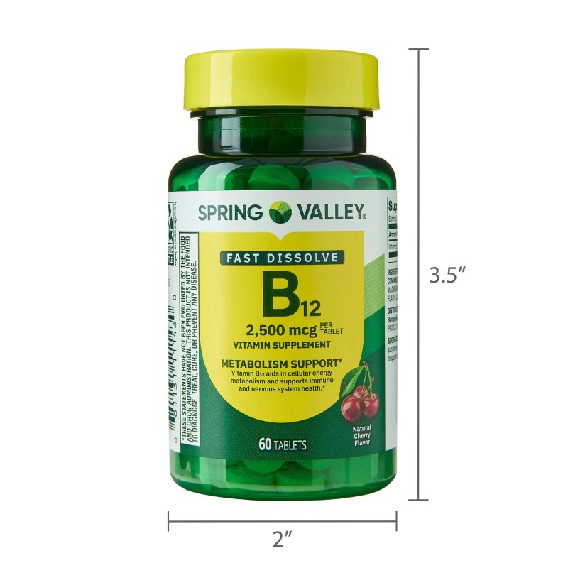 Spring Valley Vitamin B12 QuickDissolve Tablets Dietary Supplement 2500 Mcg