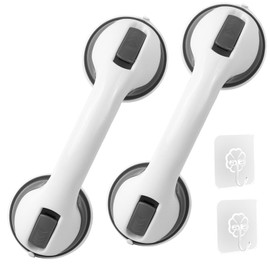12 inch Suction Bathroom Grab Rails, Happybase 2pcs Hand Rail for Disabled, Portable Grab Bars, Safety Shower Handle with Suction Cup Fitting, Bath Grips for Elderly Disability Aids