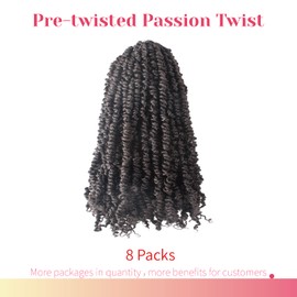 The BOHOBABE Pre-twisted Passion Twist Crochet Hair 14 Inch Short Pre-looped Crochet Passion Twist Braiding Hair 8 Packs (4#)