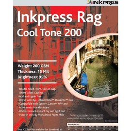 Inkpress Rag, Cool Tone Double Sided, Bright White Matte Inkjet Paper, 15 mil., 200gsm, 5x7", 50 Sheets