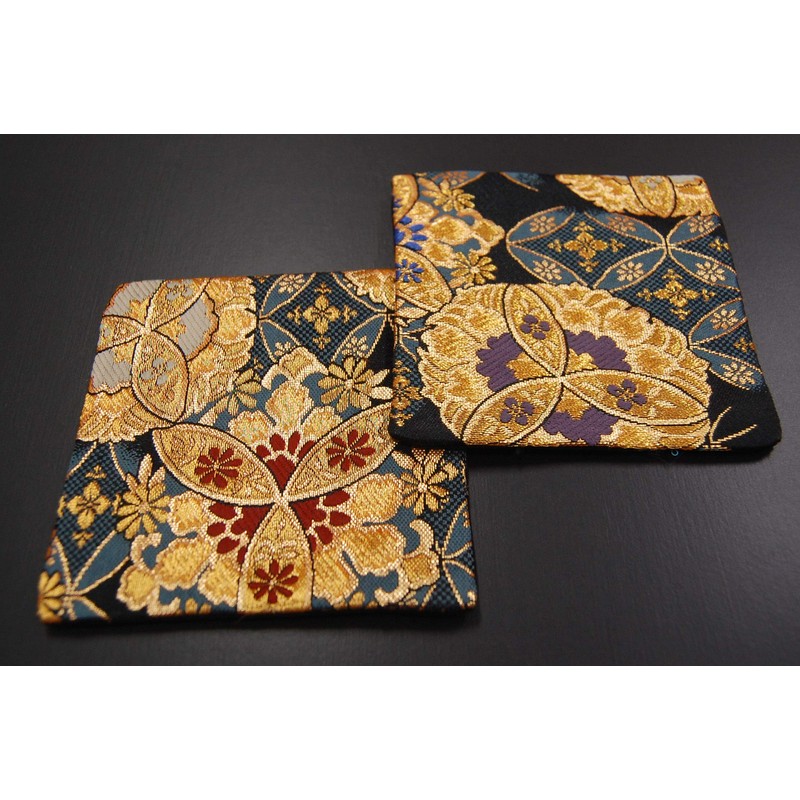 Japanese Style Brocade Woven Kimono Coasters, Set of 2 (Genei,