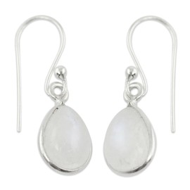 NOVICA Artisan Handmade Rainbow Moonstone Dangle Earrings Artisan Crafted Sterling Silver Clear India [1 in L x 0.3 in W x 0.2 in D] ' Hypnotic Minimalism'