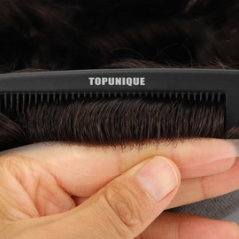 Topunique 0.08mm Thin Skin Mens Toupee Human Hair, V-Looped Hairline 8x10 Inch PU Base 110% Medium Density Remy Human Hair System for Men #2 Dark Brown