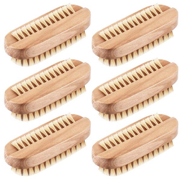 6 Pieces Nail Brushes Wooden Nail Cleaning Brushes Double Sided Scrub Wood Nail Brush Handle Hand Fingernail Brush For Men Women Adult Kid Toe Foot Manicure Pedicure Supplies