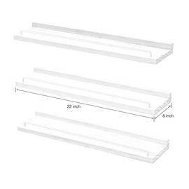22 inches Long Floating Shelves, Bathroom Decor Shelves Over Toilet, Farmhouse Wall Shelves for Living Room, Bedroom, Picture Frames, Plants, Kitchen, Set of 3 (White)