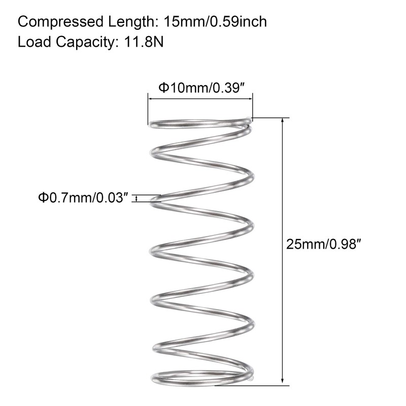 sourcing map Compression Spring, 304 Stainless Steel Compression Springs, Silver