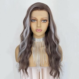 CIMITIKI Ash Brown Wigs Highlight Platinum Hair Mixed Honey Blonde 13x4 Lace Front Wig Ombre Silver Loose Wavy Synthetic 20Inch Pre Plucked for Women