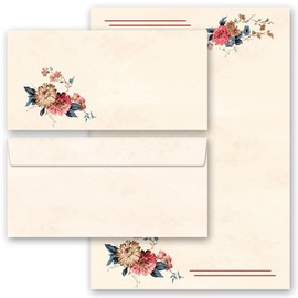 Writing Paper Sets Floral Design Flowers & Blossoms 50 Sheets Letter Paper + 50 Matching Envelopes DIN Long without Window Paper-Media