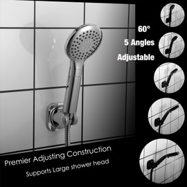 Hand held Shower Head Holder - 5 Angles Adjustable - Slide to Fit - Screw Alternative - Minimal Design Wall Mounted Shower Wand Holder (Chrome)…