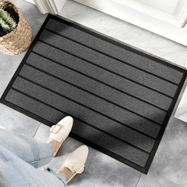 Front Door Mat for Outdoor Entrance: All Weather Non-Slip Welcome Mat for Indoor Entryway, Patio, Garage, Porch - Thin Absorbent Dirt Trapper Doormat - Weatherproof, Easy to Clean - 30" x 17", Gray