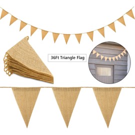 48Pcs Burlap Banner Bunting, BetterJonny 36Ft Burlap Triangle Flag DIY Hand Painted Home Decorations for Camping Party Christmas Birthday Christmas Bedroom Decoration