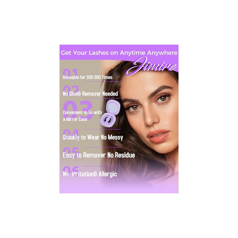 JIMIRE Magnetic Eyelashes Natural Look Wispy Magnetic Lashes with Applicator