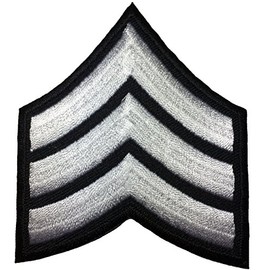 Papapatch Chevrons Sergeant E-5 Stripes US Army Rank Sew on Iron on Arms Shoulder Embroidered Applique Patch - Black and White (1 Piece) (IRON-E5-BKWH)