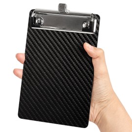 SBYURE Carbon Fiber Pocket Clipboard,A6 Size Black Clipboard Reinforced with Pen Clip & Hanging Loop Durable Small Clip Board for Outdoor, Office, Gifts(4.3x6.5 in)