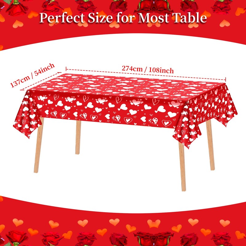 Litmitfu 2 Pack Valentines Tablecloth - Red Heart Valentines Table