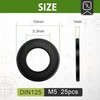 Jeboler Washers M5 Black, Pack of 25 Stainless Steel Washers