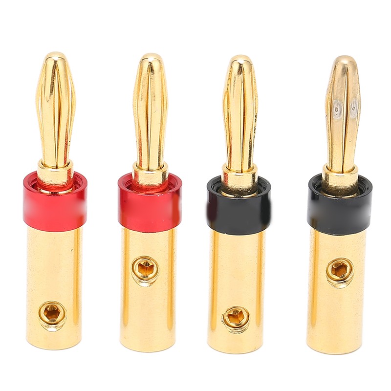 Preffair 4pcs Speaker Banana Plugs 24K Gold Plated Dual Screws