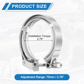 sourcing map 2.75" Quick Release V Band Clamp 304 Stainless Steel for Exhaust Systems Downpipe Exchange Exhaust Accessories, Adjustment Range 70mm / 2.76inch