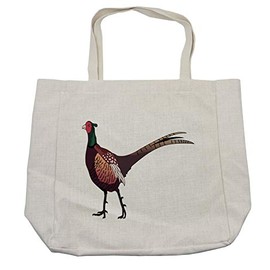 Lunarable Pheasant Shopping Bag, Hunting Themed Digital Illustration of Bird Wildlife Fauna Animal Print, Eco-Friendly Reusable Bag for Groceries Beach and More, 15.5" X 14.5", Cream