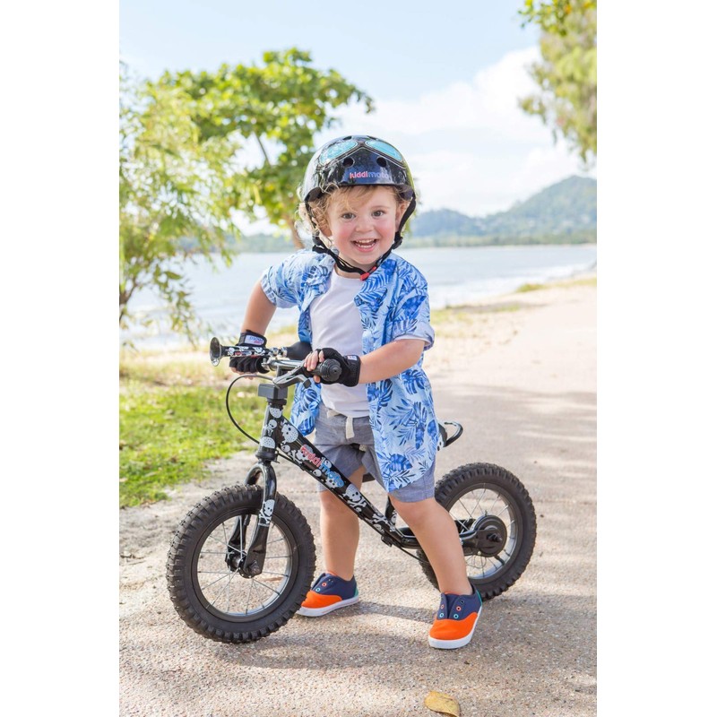 Kiddimoto KMH044M - Fahrrad Skater Helm für Kinder Black Goggle,