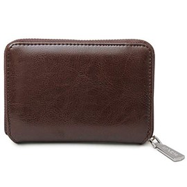 Register Leather Bilford Wallet with Round Zipper, Bifold Wallet, Box-shaped Coin Purse, dark brown