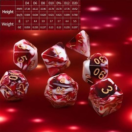 7 Pcs DND Dice Set, AORZOV Polyhedral Dice for Dungeons and Dragons D&D TTRPG MTG Table Role Playing Games(Blood Red Mixed White)