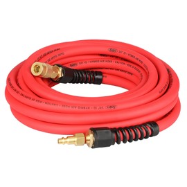 Keepro Durable Hybrid Air Hose, Flexible 3/8 Inch ID x 25 Feet Long Air Compressor Hose with Repairable Solid Brass 1/4" Industrial Quick Coupler and Plug, 300 PSI Maximum Pressure, Red