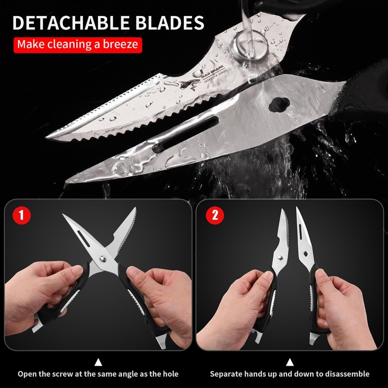 Kitchen Scissors, Dismountable, Stainless Steel Poultry Scissors with Non-Slip Handle,
