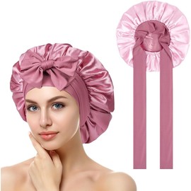 Hperpetual Satin Bonnet, Double-Sided Silk Bonnet Hair Wrap for Sleeping, Night Hair Sleep Cap with Elastic Band, Hair Bonnet for Bath, Hair Care Head Cover Hat for Women Girls Pink