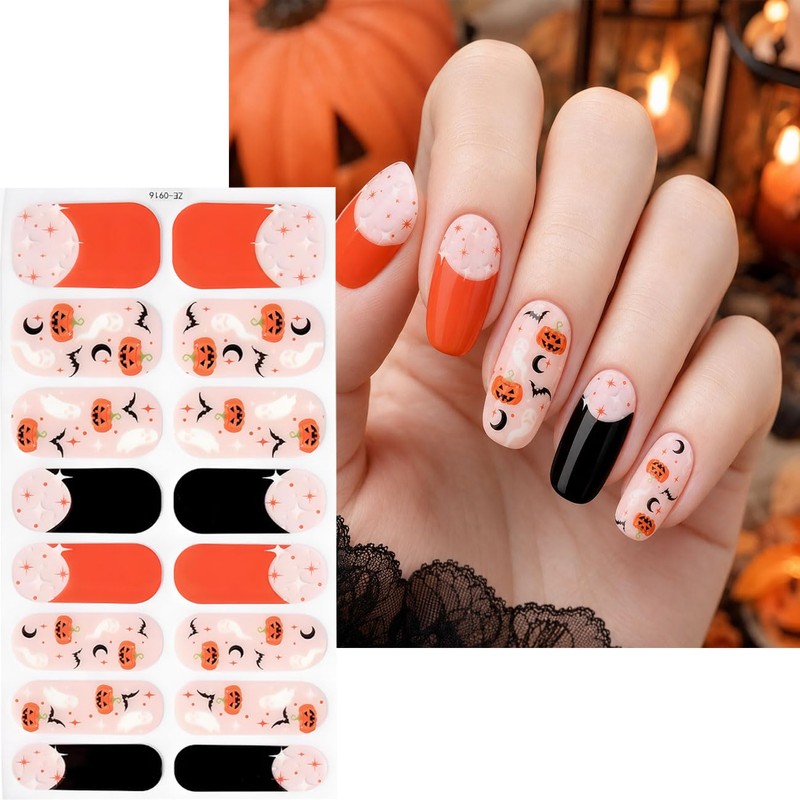 4 Sheets Halloween Full Nail Wraps Stickers for Women Halloween