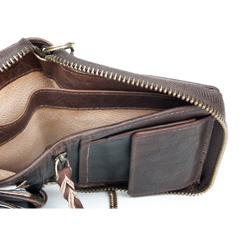 Men's Natural Genuine Leather Wallet with Metal Zipper Around with