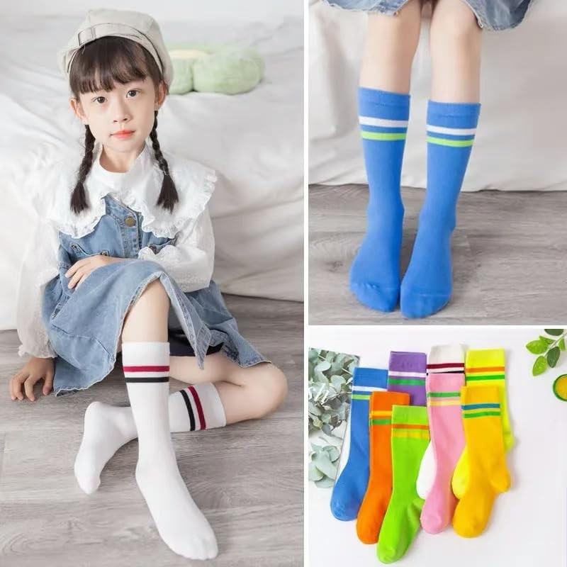 [ZGKULAEAOW] キッズ ハイソックス 靴下 子供 ボーダーソックス 女の子 男の子 3足セット ライン入り