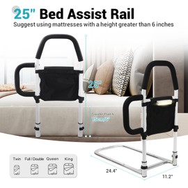 Boiarc Bed Rails for Elderly Adults Safety, Bed Assist Rail with Dual Grab Bars Fall Prevention Bed Side Rails for Seniors Handicap, Bed Cane Fit Queen, King, Full, Twin