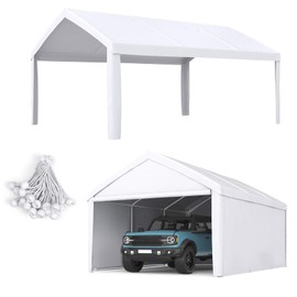 ADVANCE OUTDOOR Replacement Top Cover Tarp with Leg Cloth for 10x20 ft Carport Canopy with Ball Bungees, White, One Roof Only