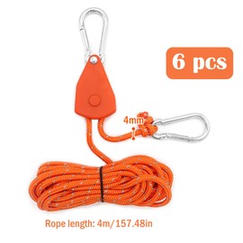 Kellegour 6 Pack Tent Guy Ropes with Pulley,4mm Reflective Cord Tent Guide Rope,Reflective Tent Guy Ropes,Tent Camping Cord with Pulley for Camping,Hiking,Tent,Tarpaulin,Awning (13.12ft/4m,Orange)