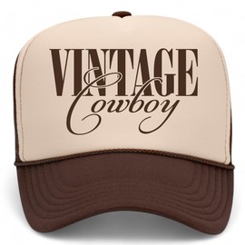 Vintage Cowboy Script Trucker Hat | Cowgirl Country Western | Premium Mesh Foam Snapback Hat for Men & Women (US, Alpha, One Size, Brown/Tan)