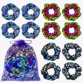 SHESABLE 12 Pcs Scrunchies for Girls Shiny Metallic Scrunchies Elastic Hair Bands Colorful Hair Ties for Ponytail Holder Cute Hair Accessories for Women - Gradient Scaly Set