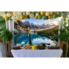 CORFOTO 7x5ft Mountain Lake Backdrop Banff National Park Photography Background Nature Scenery Moraine Lake Backdrop Canadian Rockies Mountain Forest Backdrop Travel Photos Portraits Photo Props