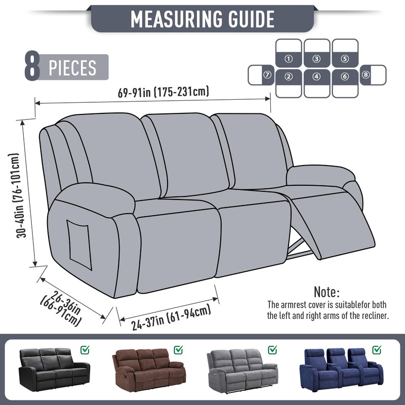 TAOCOCO Recliner Sofa Covers 8-Pieces Stretch Large Couch Covers for