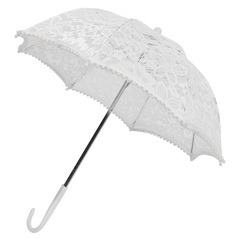 Lace Wedding Umbrella Romantic Embroidery Flower Bridal Umbrella Ergonomic Handle