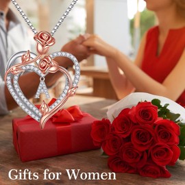 Iefil Mothers Day Gifts Necklaces for Women, 925 Sterling Silver Rose Flower Heart Letter K Initial Necklace Jewelry Anniversary Valentines Day Gifts for Her Unique Birthday Gifts I Love You