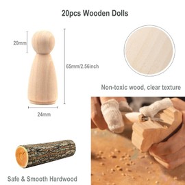 LUUFAN 20pcs Wooden Peg Dolls, Unfinished Wooden Female People Shape Natural Plain Wood Body Dolls for Arts Crafts Projects DIY