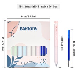BAYTORY Pastel Erasable Gel Pens, 7Pcs Blue Ink Pens & 7Pcs Refills, Aesthetic Rub Out Pens Blue Ink with Eraser, Smooth Writing Pen for Home School and Office Supplies （Flower Eraser）