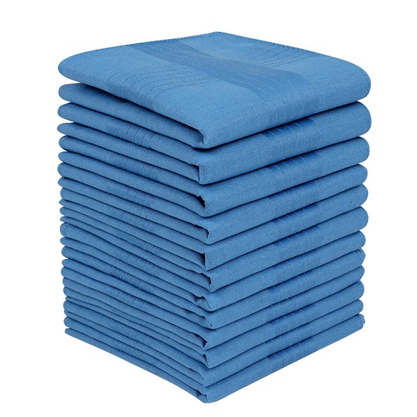 Zenssia Men's Blue Pure Cotton Handkerchiefs with Hem, Pack of