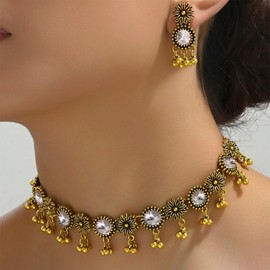 Zinx Indian Jhumkas Earrings for Women Hanging Boho Jewellery Traditional Wedding Party Gift Vintage Gold Statement Jewellery Set, Zinc, No Gemstone