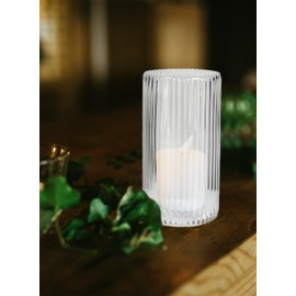 Serene Spaces Living Clear Pleated Glass Votive Holder, Decorative Centerpiece for Wedding, Christmas, Thanksgiving, Party, Dining Table, Living Room, Home Décor, Measures 8" Tall