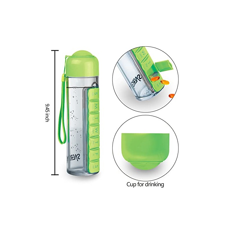 Portable 3-in-1 Water Bottle & Pill Organizer - 400ml