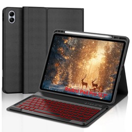 IVEOPPE Keyboard Case for Xiaomi Redmi Pad Pro 12.1 Inch 2024/Xiaomi Poco Pad 12.1", 7 Colors Backlit, Detachable Bluetooth Wireless Keyboard Slim PU Stand Cover with Pencil Holder,Black